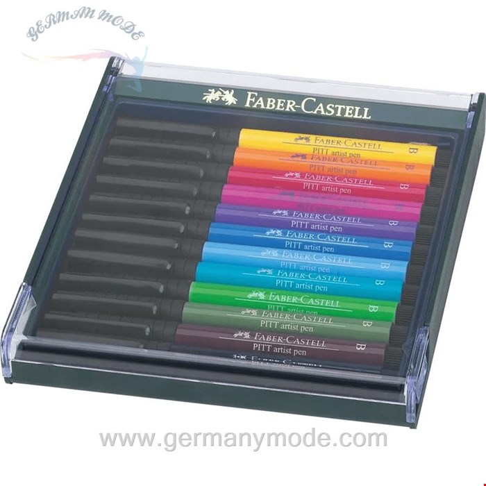 ماژیک حرفه ای 12 رنگ فابرکاستل آلمان FABER CASTELL Pitt Artist Pen Brush Tuschestift 12er Etui Basisfarben