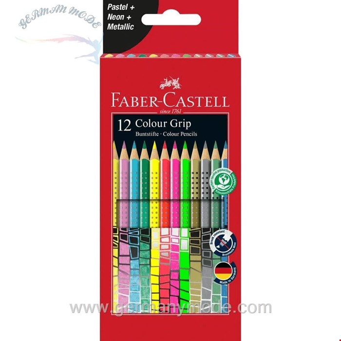 مداد رنگی 12 رنگ فابرکاستل آلمان FABER CASTELL Colour Grip Buntstift 12er Kartonetui mit Sonderfarben