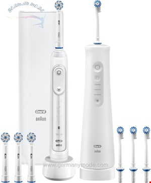 ست دستگاه پیشرفته پاکسازی بین دندان و مسواک برقی اورال بی آمریکا Oral-B Genius X White + AquaCare 6