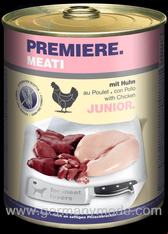 غذا مرطوب سگ با گوشت و مواد حیوانی پریمیر آلمان PREMIERE Meati Junior 6x800g Huhn