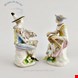  مجسمه نقاشی با دست دکوری چینی آنتیک قدیمی بو انگلستان Paar Porzellanfiguren mit Bogenschleife Arlecchino und Columbina Rokoko um 1758
