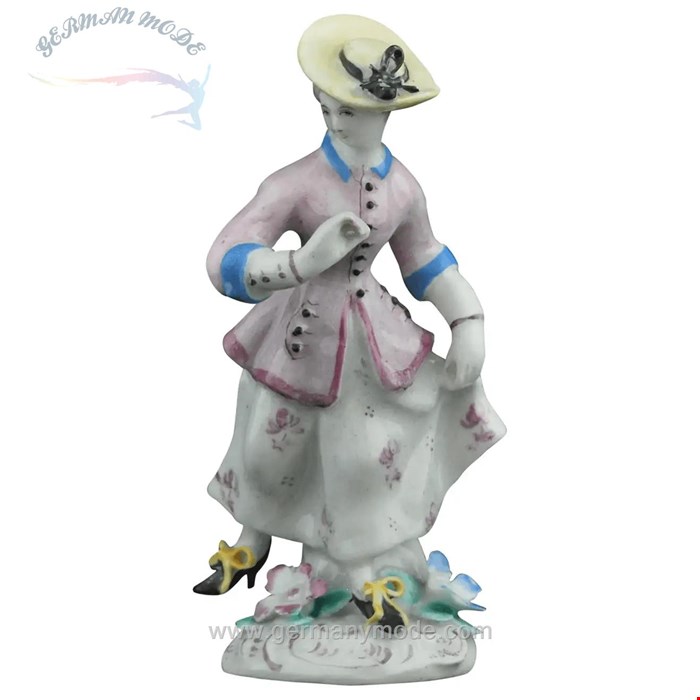 مجسمه دکوری چینی آنتیک قدیمی بو انگلستان Figur Läuferndes Mädchen Porzellanfabrik mit Schleife um 1756
