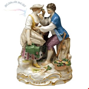 مجسمه دست ساز دکوری چینی آنتیک قدیمی مایسن آلمان  Meissener Gardener Couple Rokoko Garments von Acier Modell B 28 hergestellt um 1870