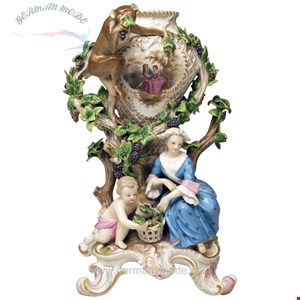 مجسمه گلدان دست ساز دکوری چینی آنتیک قدیمی مایسن آلمان Meissener Potpourri Vase mit Weintrauben und Affen Modell 1002 von Eberlein hergestellt um 1860