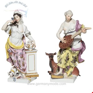 مجسمه دکوری چینی آنتیک قدیمی Pair of 18th Century Meissen Porcelain Figurines of the Sense