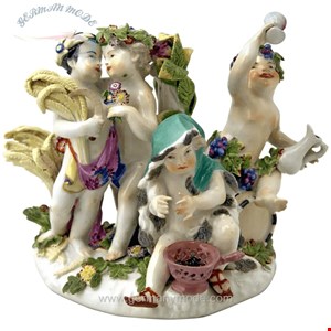 مجسمه دست ساز دکوری چینی آنتیک قدیمی Meissen Wunderschöne Figurengruppe der vier Jahreszeiten Cherubs von Kaendler um 1755 60