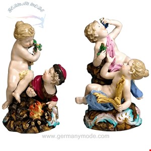 مجسمه دست ساز دکوری چینی آنتیک قدیمی Meissen Zwei Figurengruppen Vier Jahreszeiten Allegorien von Kaendler um 1850