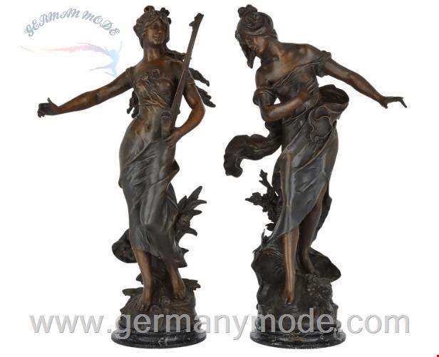 یک جفت مجسمه دکوری آنتیک قدیمی Pair of French Art Nouveau Patinated Spelter Sculptures