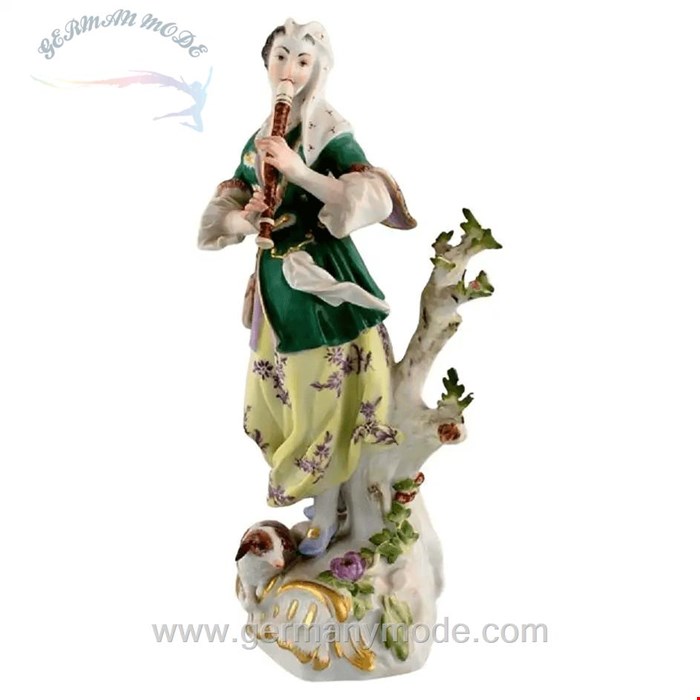 مجسمه نقاشی با دست دکوری چینی آنتیک قدیمی مایسن آلمان Antike antike Meissener Porzellanfigur Frau die Flöte spielt spätes 19 Jahrhundert