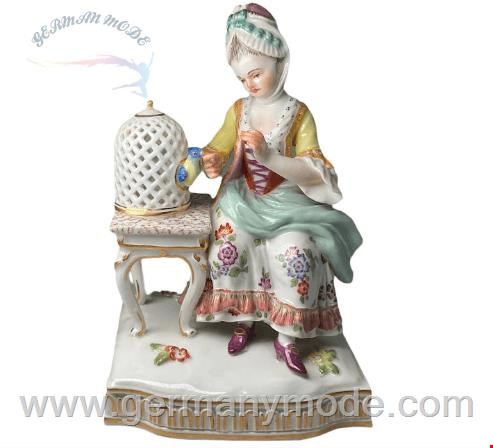 مجسمه نقاشی با دست دکوری چینی بانو Meissen Porcelain Lady Figurine Watching a Bird