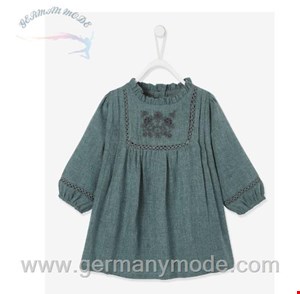 پیراهن کودک ورت فرانسه Vertbaudet Baby Kleid mit Stickereien - graugrün