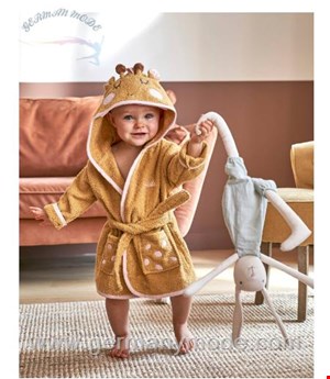 حوله تن پوش نوزاد ورت فرانسه Vertbaudet Baby Bademantel, Giraffen-Kostüm, personalisierbar Oeko Tex - senfgelb