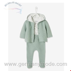 لباس نوزاد سه تکه ورت فرانسه Vertbaudet 3-teiliges Geschenk Set für Babys ab Gr. 44 - graugrün
