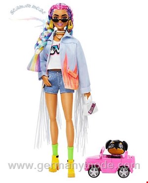 مجموعه عروسک باربی با لوازم جانبی Mattel Barbie® Extra Puppe mit geflochtenem Regenbogen-Zopf, inkl. Haustier
