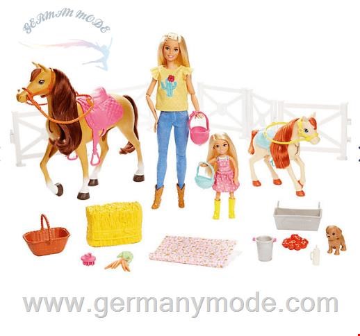 مجموعه باربی و نظافت اسب Mattel Barbie Reitspaß mit Barbie (blond), Chelsea, Pferd und Pony, Pferde Spielzeug