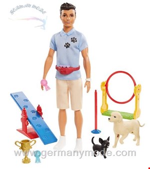 مجموعه مربی سگ باربی Mattel Barbie Ken Hundetrainer Spielset Puppe (brünett) mit zwei Hunden, Anziehpuppe