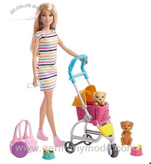 عروسک باربی دوست دارحیوانات Mattel Barbie Hunde-Buggy Spielset mit Puppe (blond), Anziehpuppe, Modepuppe