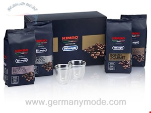 دانه قهوه کیمبو دلونگی ایتالیا delonghi Kimbo Espresso Italiano 4 x Kaffee und Espresso 2 Gläser 5513282711
