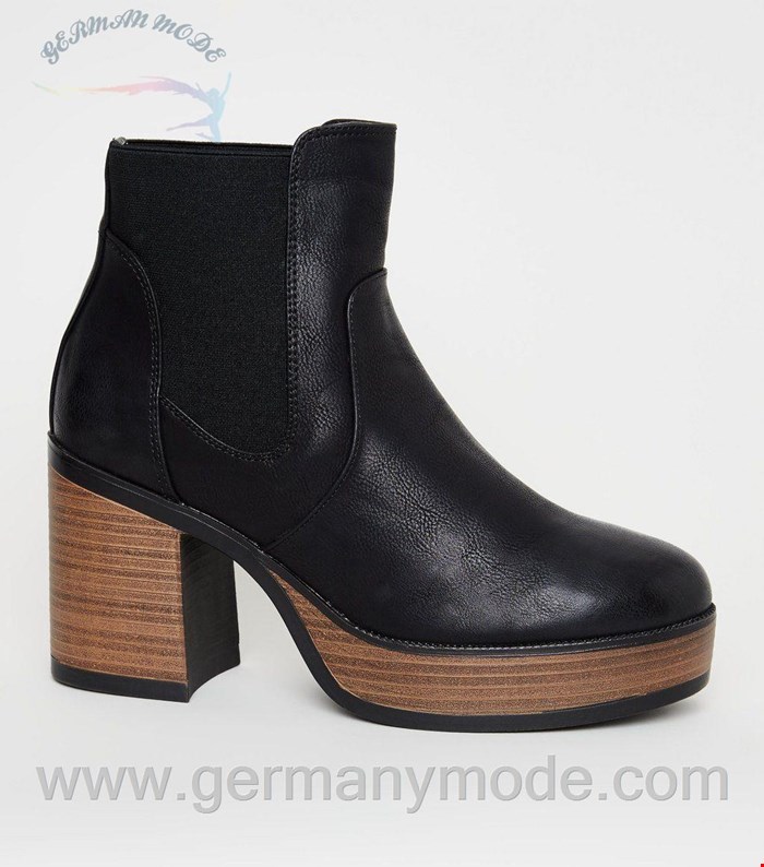 نیم بوت زنانه نیولوک (انگلستان) Rust Leather-Look Platform Wooden Sole Ankle Boots